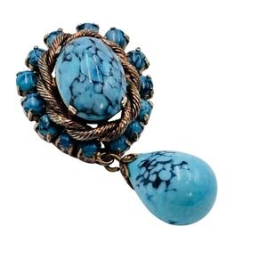 Manfred Kleinert Vintage Faux Turquoise Dangle Brooch Pin Victorian Revival